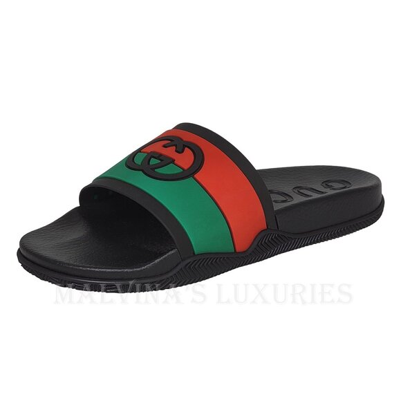 GUCCI SHOES MEN INTERLOCKING G LOGO RUBBER SLIDES w WEB STRIPE sz 9 / 9.5 - Picture 6 of 15